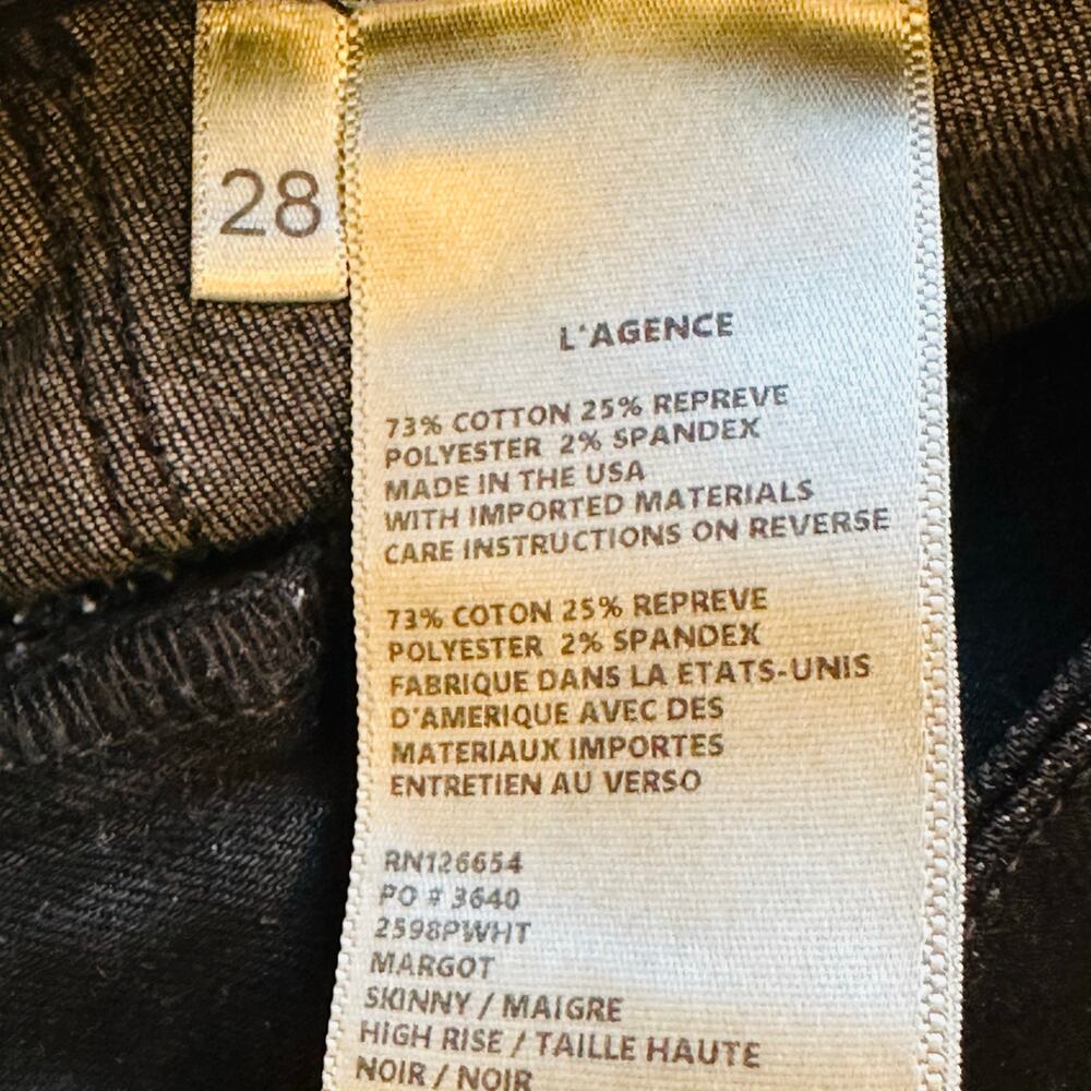 L'Agence Margot Skinny Jeans Black Shimmering Gold Stripe Sz 28 - Picture 4 of 8